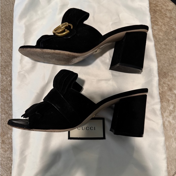 Gucci Black Suede GG Marmont Fringe Slide Sandal - Picture 3 of 5